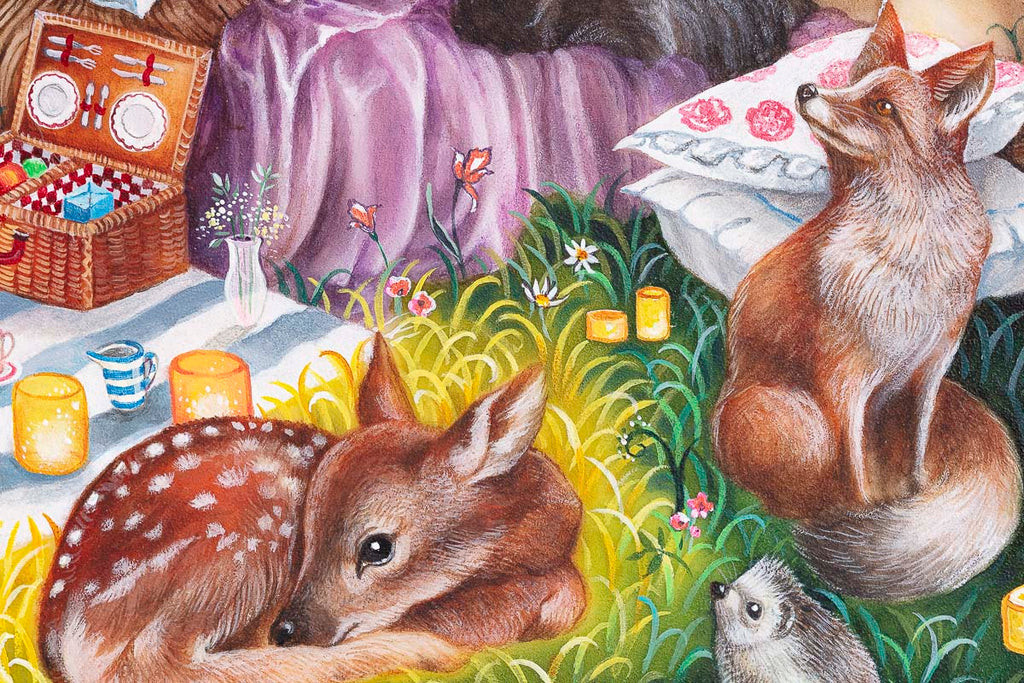 woodland animals peaceful original artwork deer fox rabbits