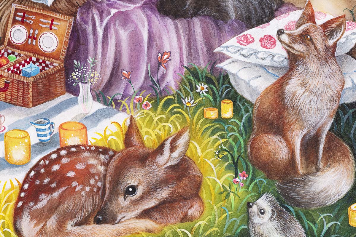woodland animals peaceful original artwork deer fox rabbits