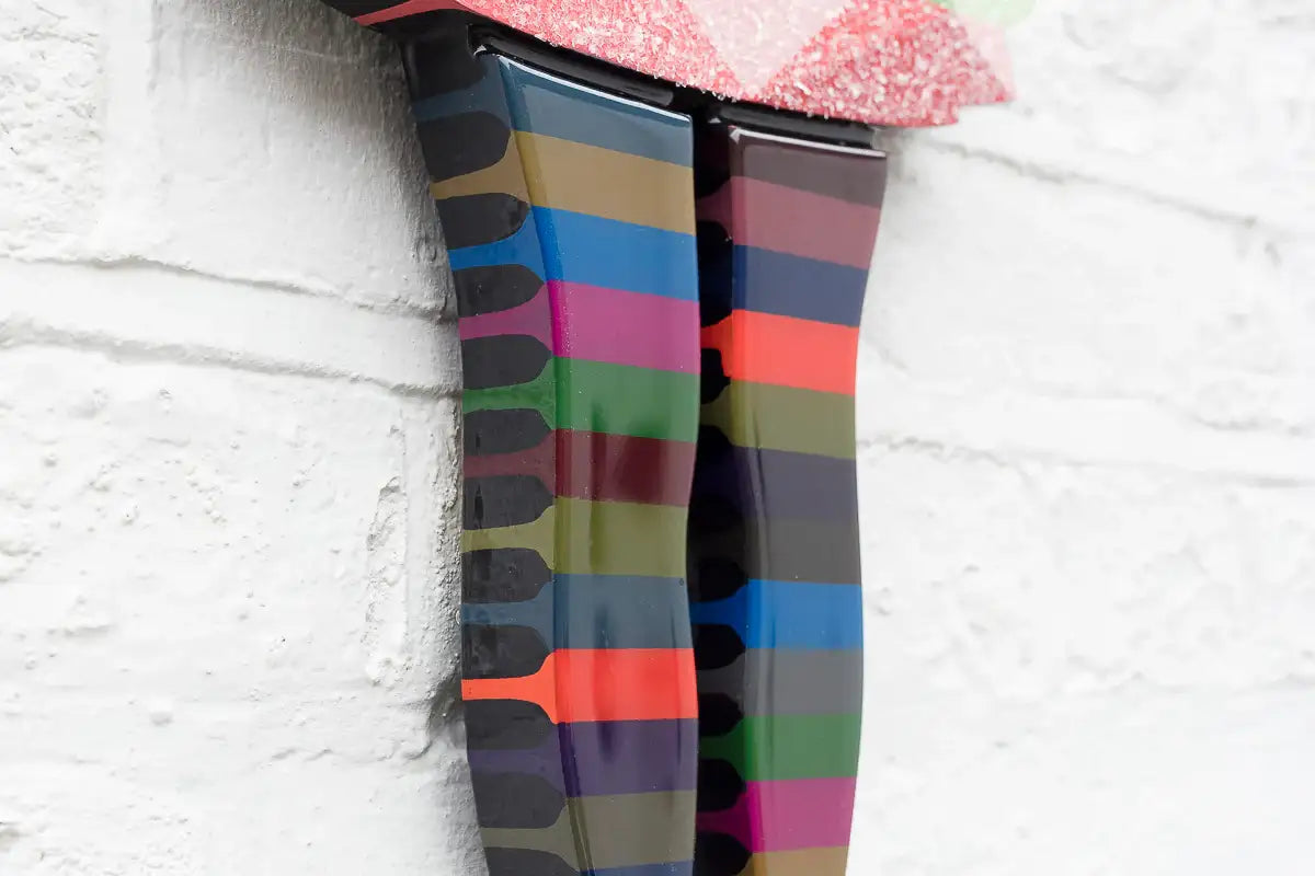 Rabbit Run - Geo Striped Confetti - Miniature Wall Sculpture - Original - SOLD