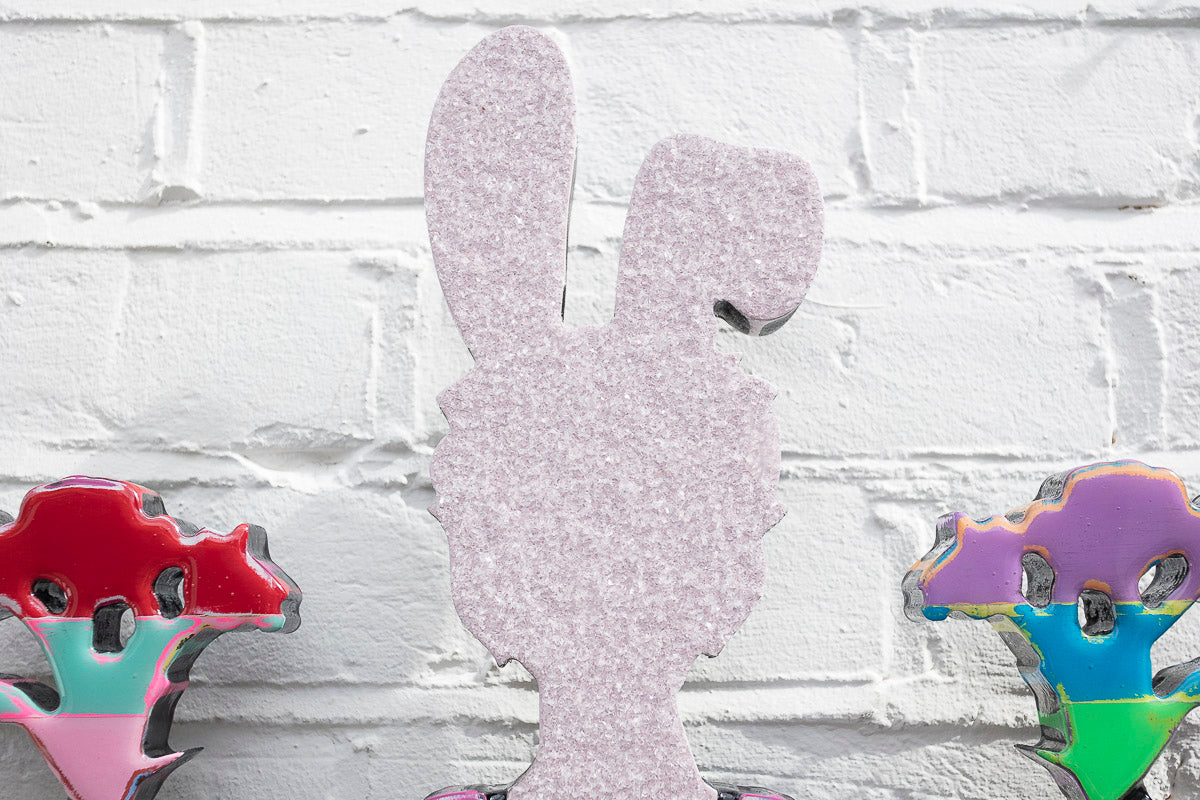 Rabbit Run (Floral) - Scratchback - Miniature Wall Sculpture - Original