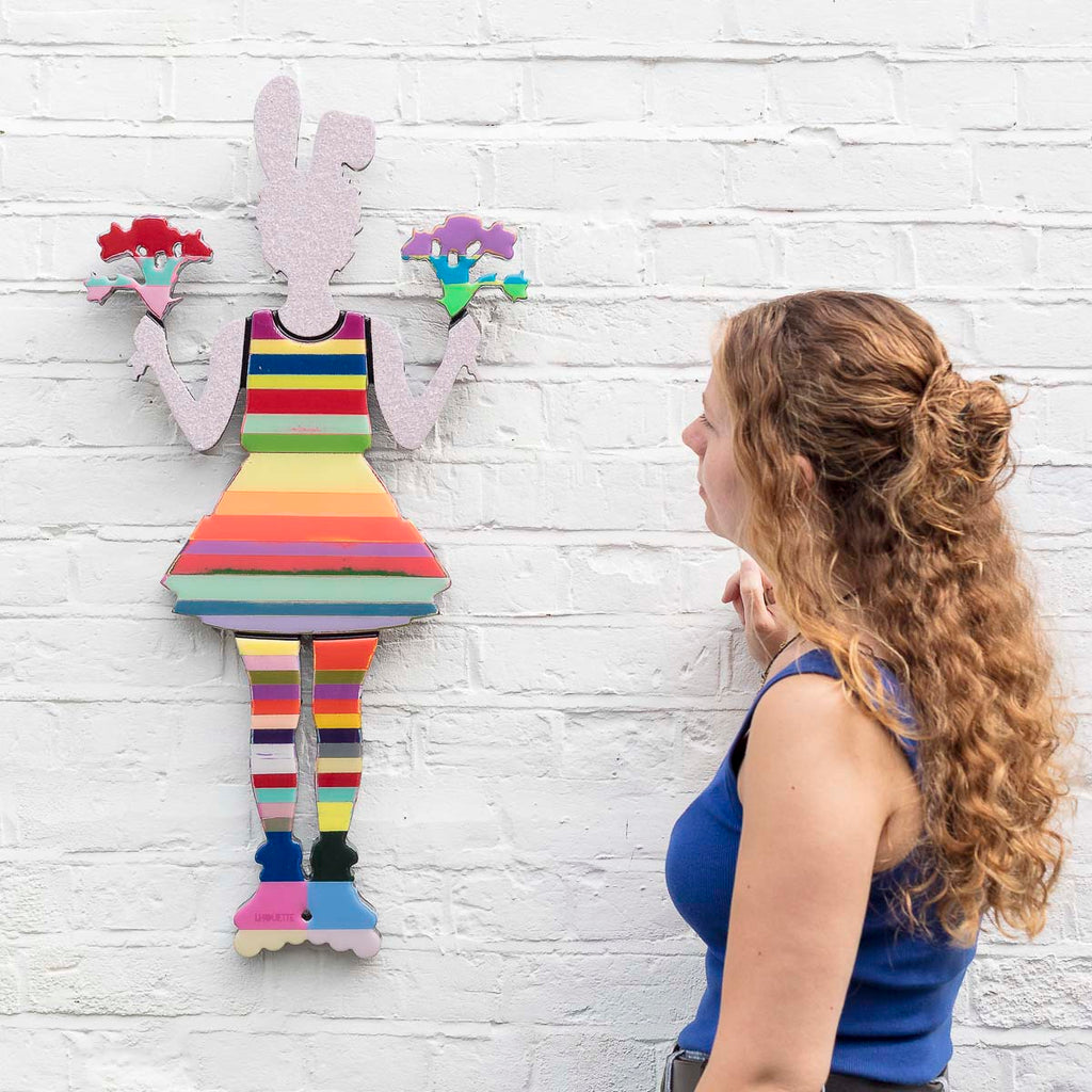 Rabbit Run (Floral) - Scratchback - Miniature Wall Sculpture - Original