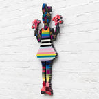 Rabbit Run (Floral) - Striped/Confetti - Miniature Wall Sculpture - Original