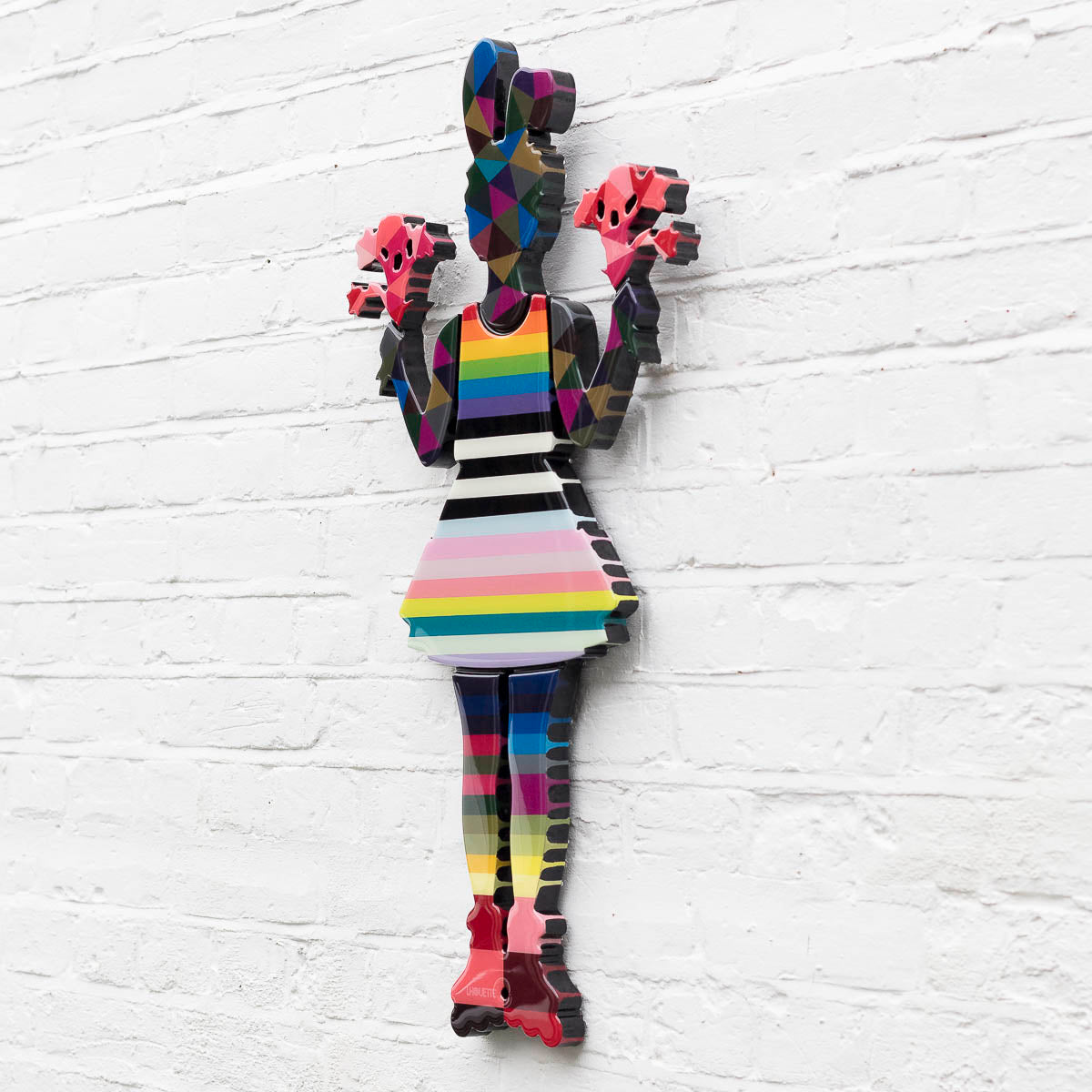 Rabbit Run (Floral) - Striped/Confetti - Miniature Wall Sculpture - Original