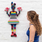 Rabbit Run (Floral) - Striped/Confetti - Miniature Wall Sculpture - Original