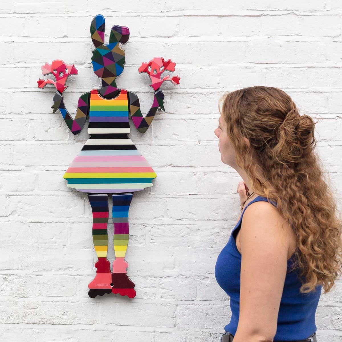 Rabbit Run (Floral) - Striped/Confetti - Miniature Wall Sculpture - Original