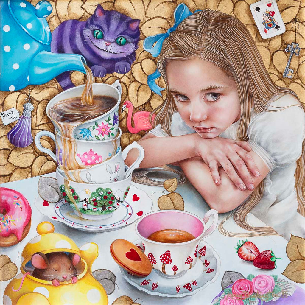 Kerry Darlington original Alice in Wonderland raven writing desk painting