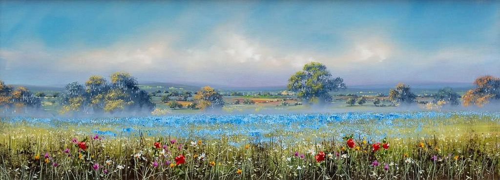 Fields of Blue - Original - SOLD by artist Allan Morgan - Wyecliffe Galleries