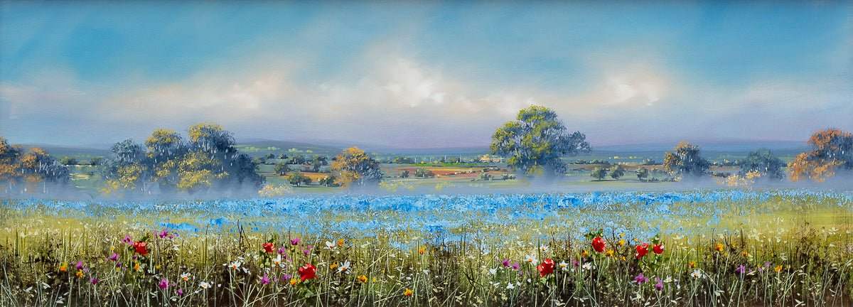Fields of Blue - Original - SOLD by artist Allan Morgan - Wyecliffe Galleries