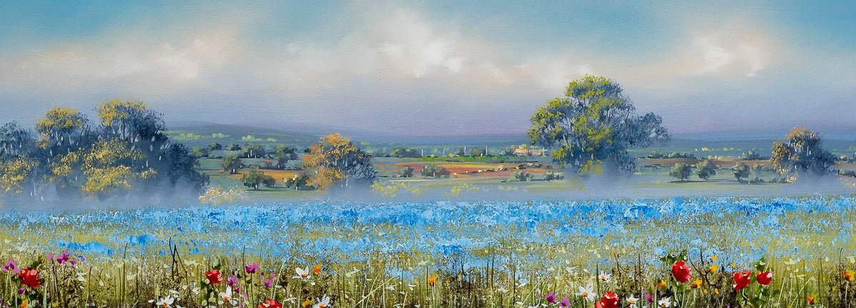 Fields of Blue - Original - SOLD by artist Allan Morgan - Wyecliffe Galleries
