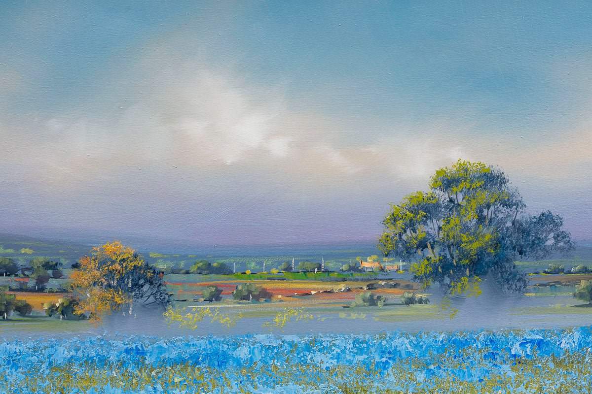 Fields of Blue - Original - SOLD by artist Allan Morgan - Wyecliffe Galleries