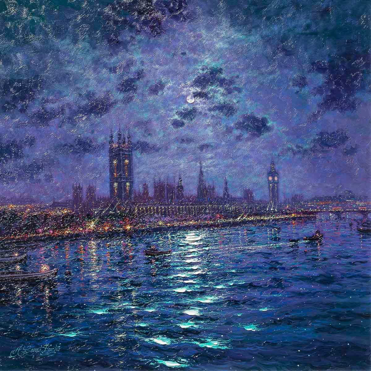 Moonlight Nostalgia - Original - SOLD by artist Andrew Grant Kurtis - Wyecliffe Galleries