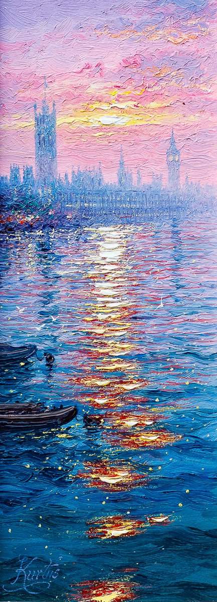 Sundown On The Thames - Original - SOLD by artist Andrew Grant Kurtis - Wyecliffe Galleries
