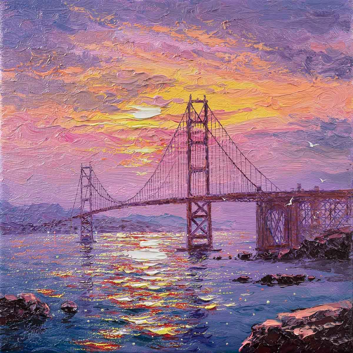 Sunrise Hues And Golden Gate Views - Original by artist Andrew Grant Kurtis - Wyecliffe Galleries