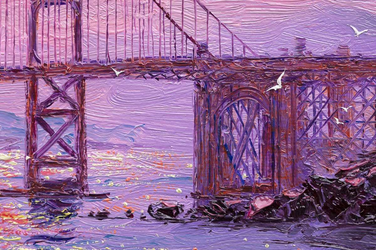 Sunrise Hues And Golden Gate Views - Original by artist Andrew Grant Kurtis - Wyecliffe Galleries