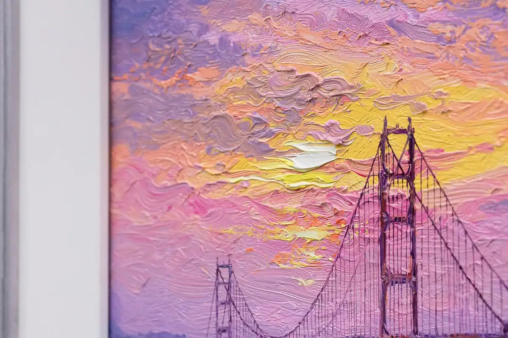 Sunrise Hues And Golden Gate Views - Original by artist Andrew Grant Kurtis - Wyecliffe Galleries