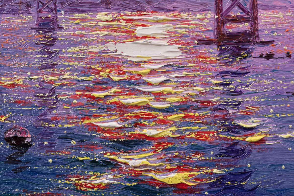 Sunrise Hues And Golden Gate Views - Original by artist Andrew Grant Kurtis - Wyecliffe Galleries