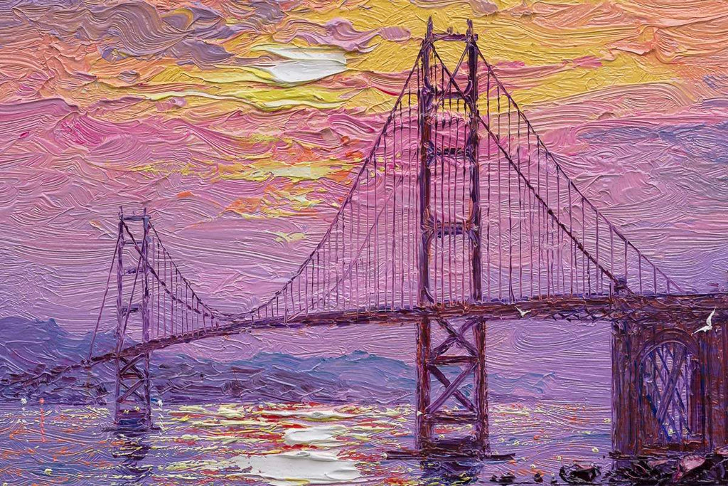 Sunrise Hues And Golden Gate Views - Original by artist Andrew Grant Kurtis - Wyecliffe Galleries
