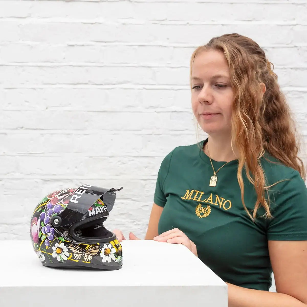 A Race With Nature - Original Hand-Painted F1 Helmet by artist Becky Smith - Wyecliffe Galleries