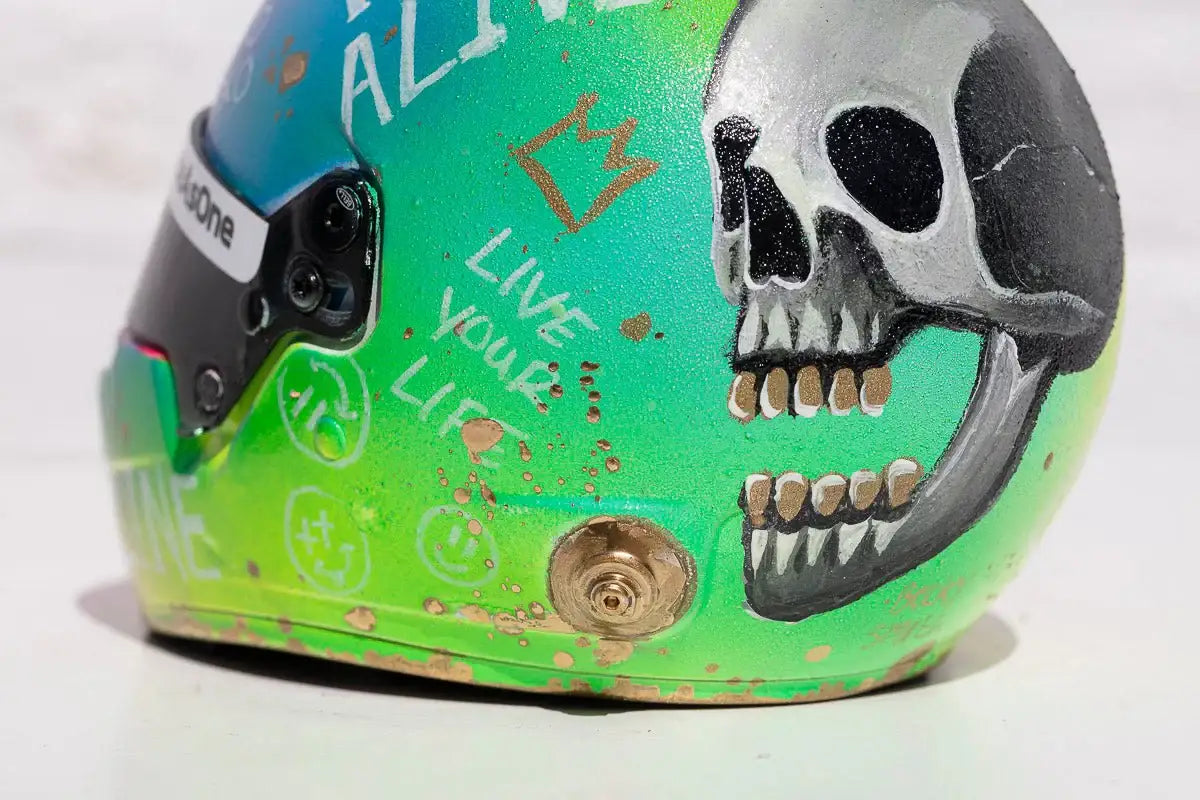 Adrenaline - Original Hand-Painted F1 Helmet - SOLD by artist Becky Smith - Wyecliffe Galleries