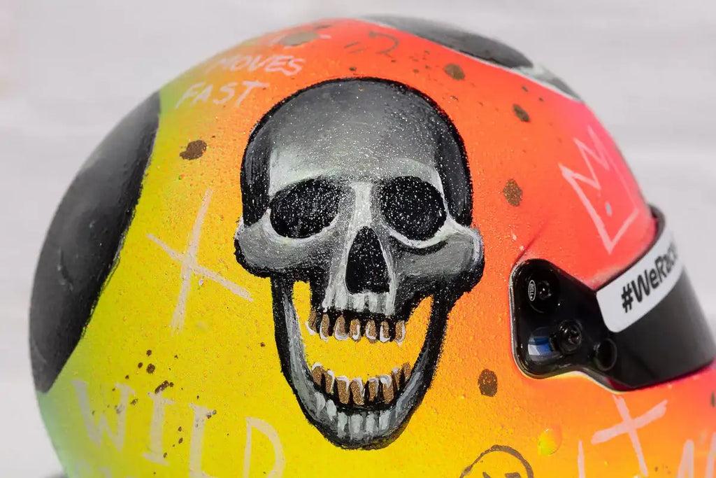Adrenaline - Original Hand-Painted F1 Helmet - SOLD by artist Becky Smith - Wyecliffe Galleries