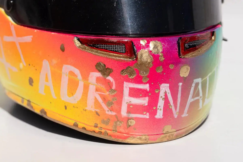 Adrenaline - Original Hand-Painted F1 Helmet - SOLD by artist Becky Smith - Wyecliffe Galleries
