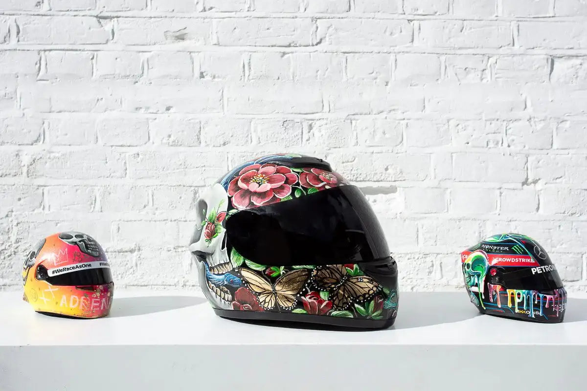 Adrenaline - Original Hand-Painted F1 Helmet - SOLD by artist Becky Smith - Wyecliffe Galleries