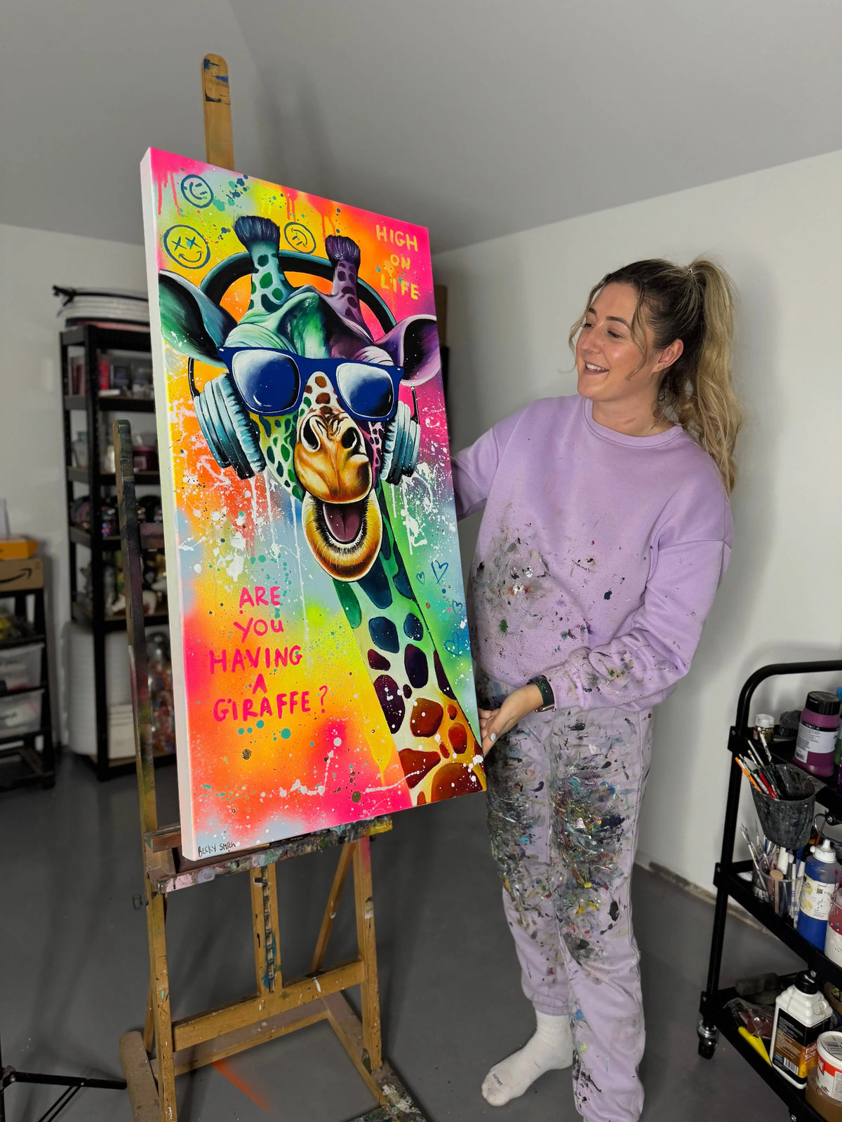 Are You Having A Giraffe - Original - SOLD by artist Becky Smith - Wyecliffe Galleries