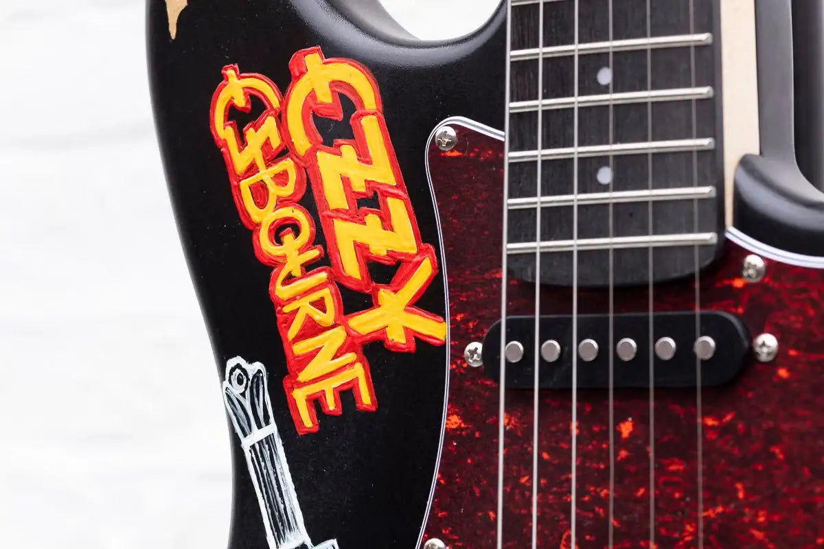 Black Sabbath - Original Hand Painted Guitar by artist Becky Smith - Wyecliffe Galleries