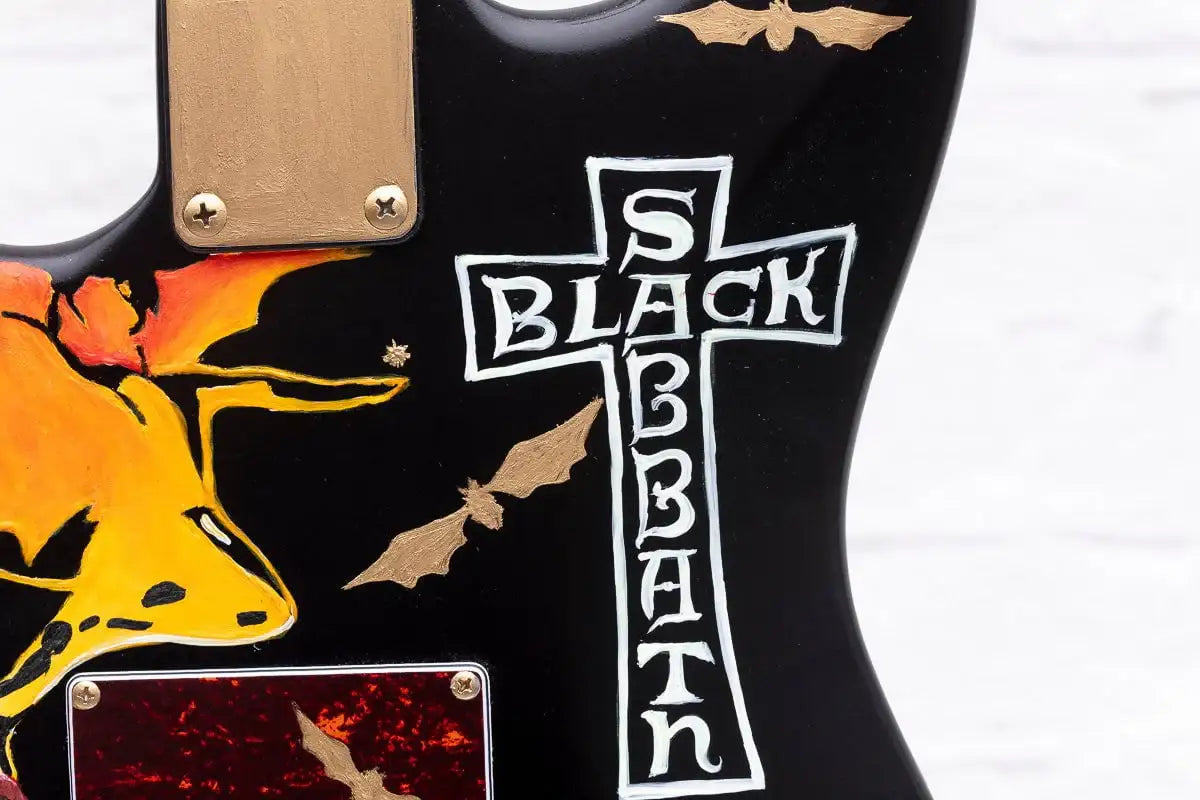 Black Sabbath - Original Hand Painted Guitar by artist Becky Smith - Wyecliffe Galleries