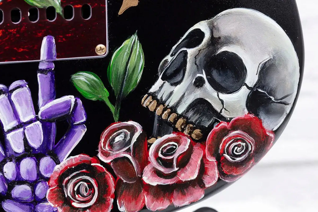 Black Sabbath - Original Hand Painted Guitar by artist Becky Smith - Wyecliffe Galleries