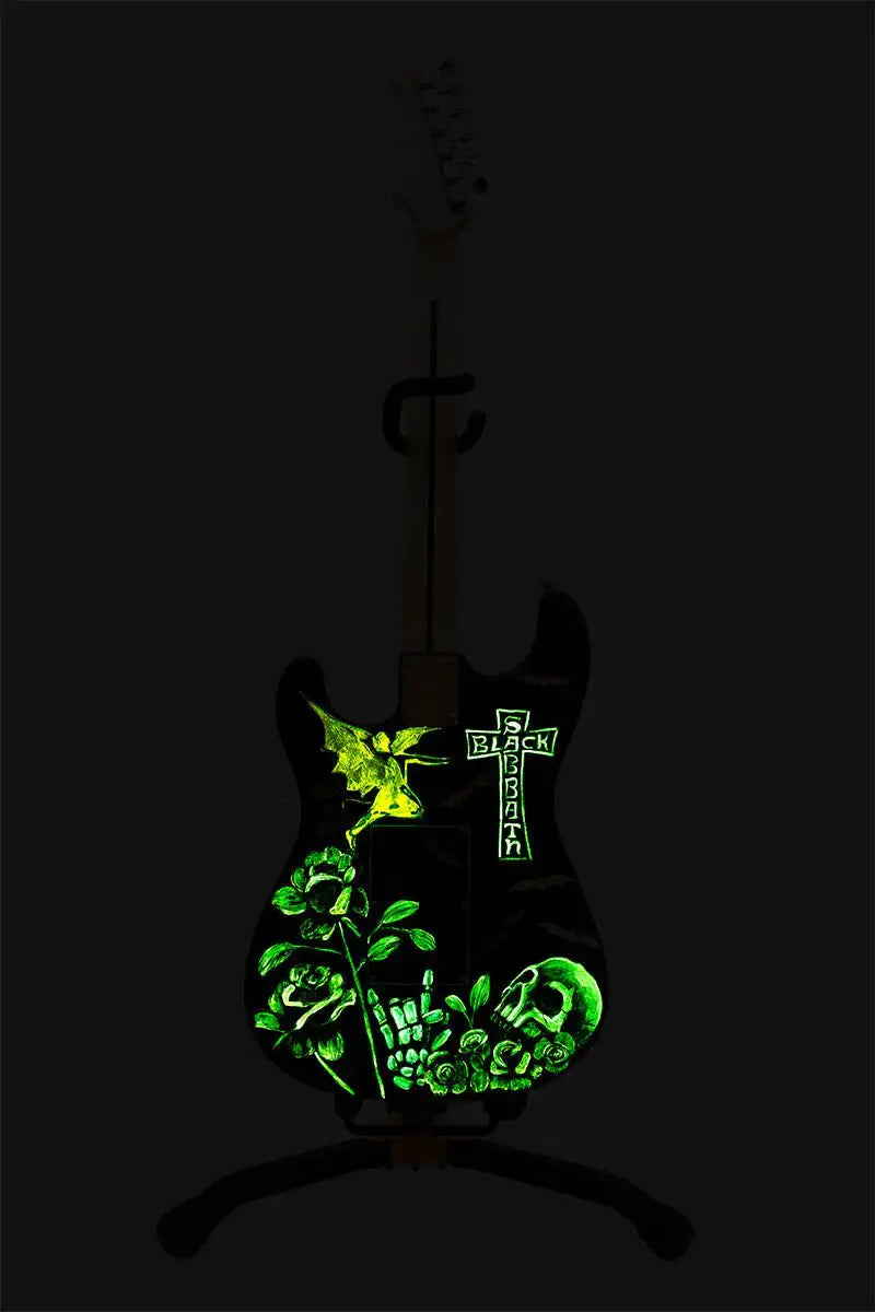 Black Sabbath - Original Hand Painted Guitar by artist Becky Smith - Wyecliffe Galleries