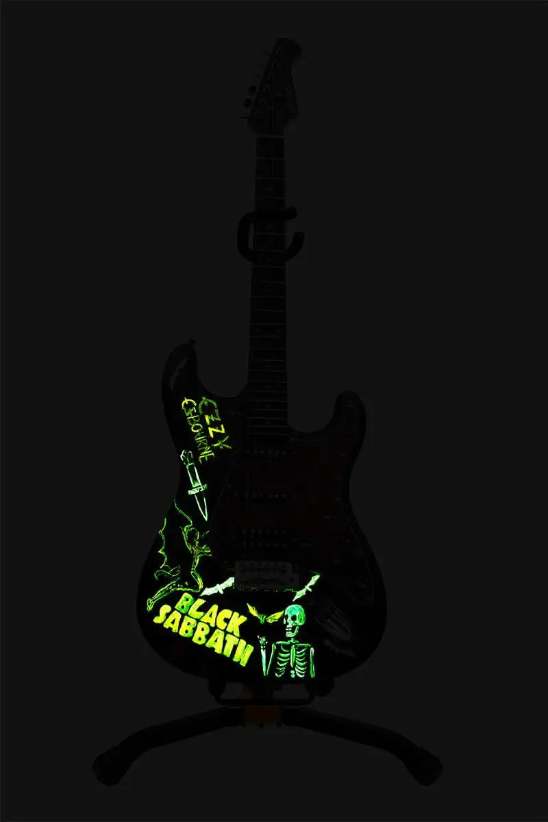 Black Sabbath - Original Hand Painted Guitar by artist Becky Smith - Wyecliffe Galleries