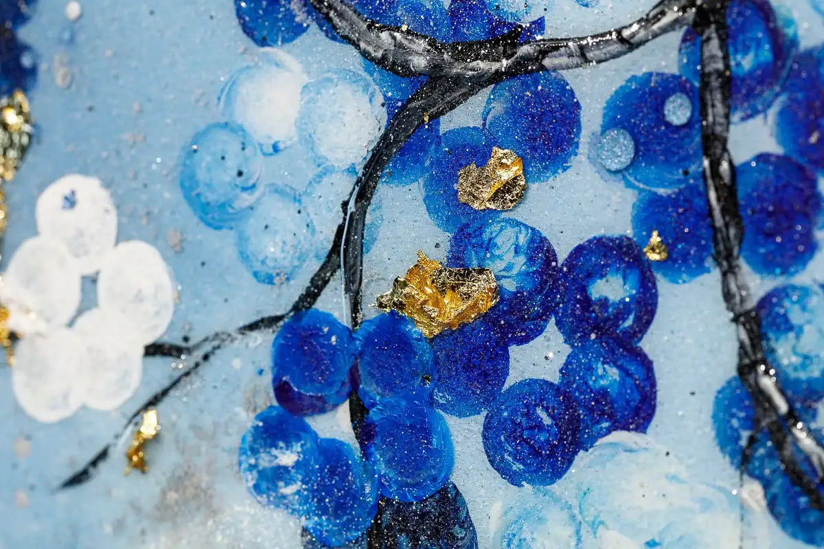 Blossoming Blues Triptych - Original - SOLD by artist Becky Smith - Wyecliffe Galleries