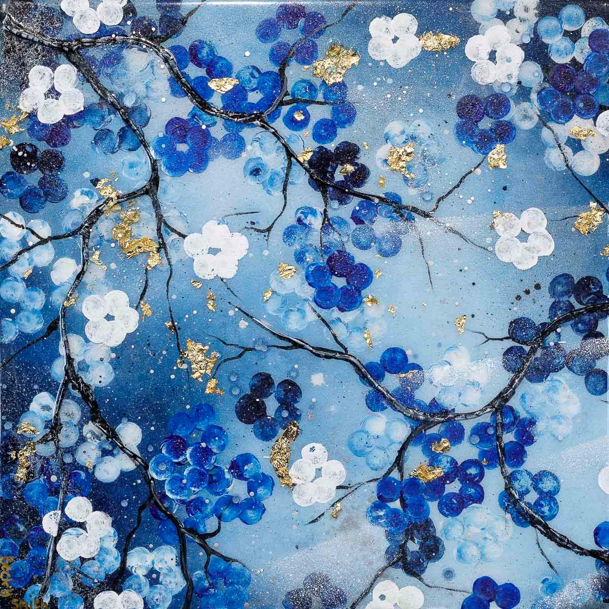 Blossoming Blues Triptych - Original - SOLD by artist Becky Smith - Wyecliffe Galleries