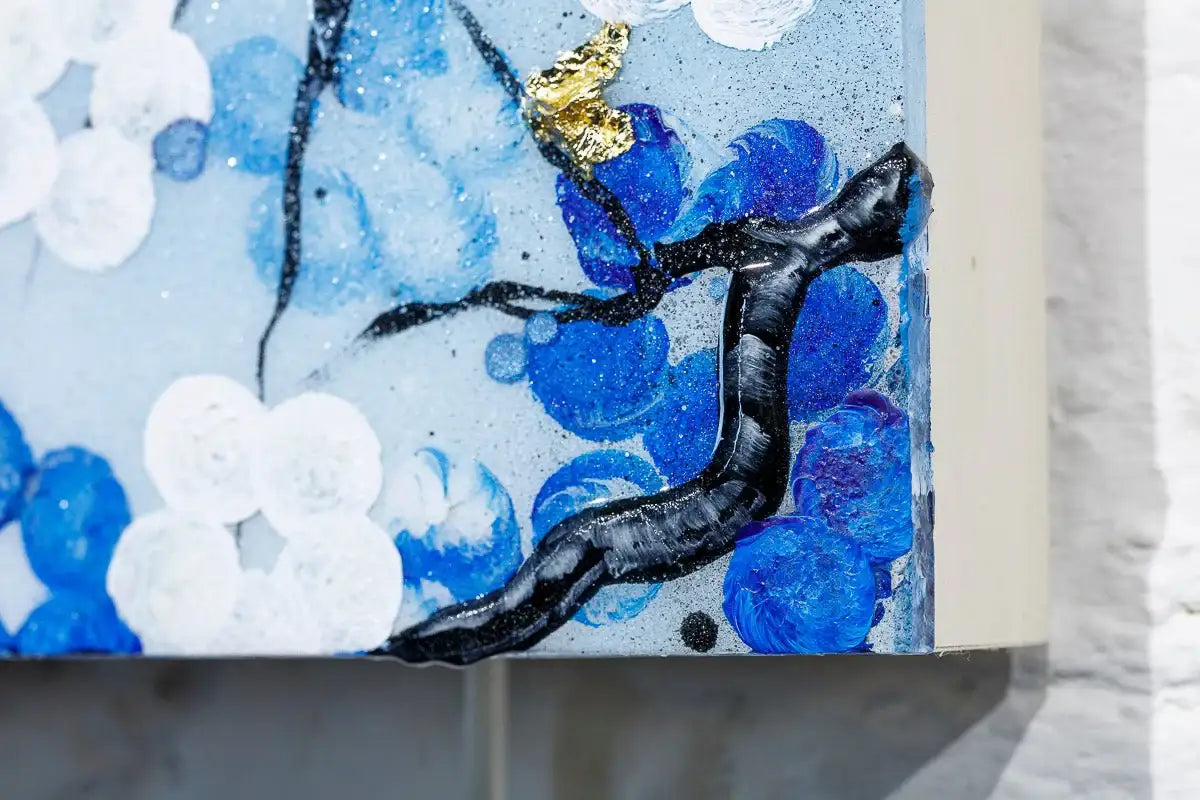 Blossoming Blues Triptych - Original - SOLD by artist Becky Smith - Wyecliffe Galleries