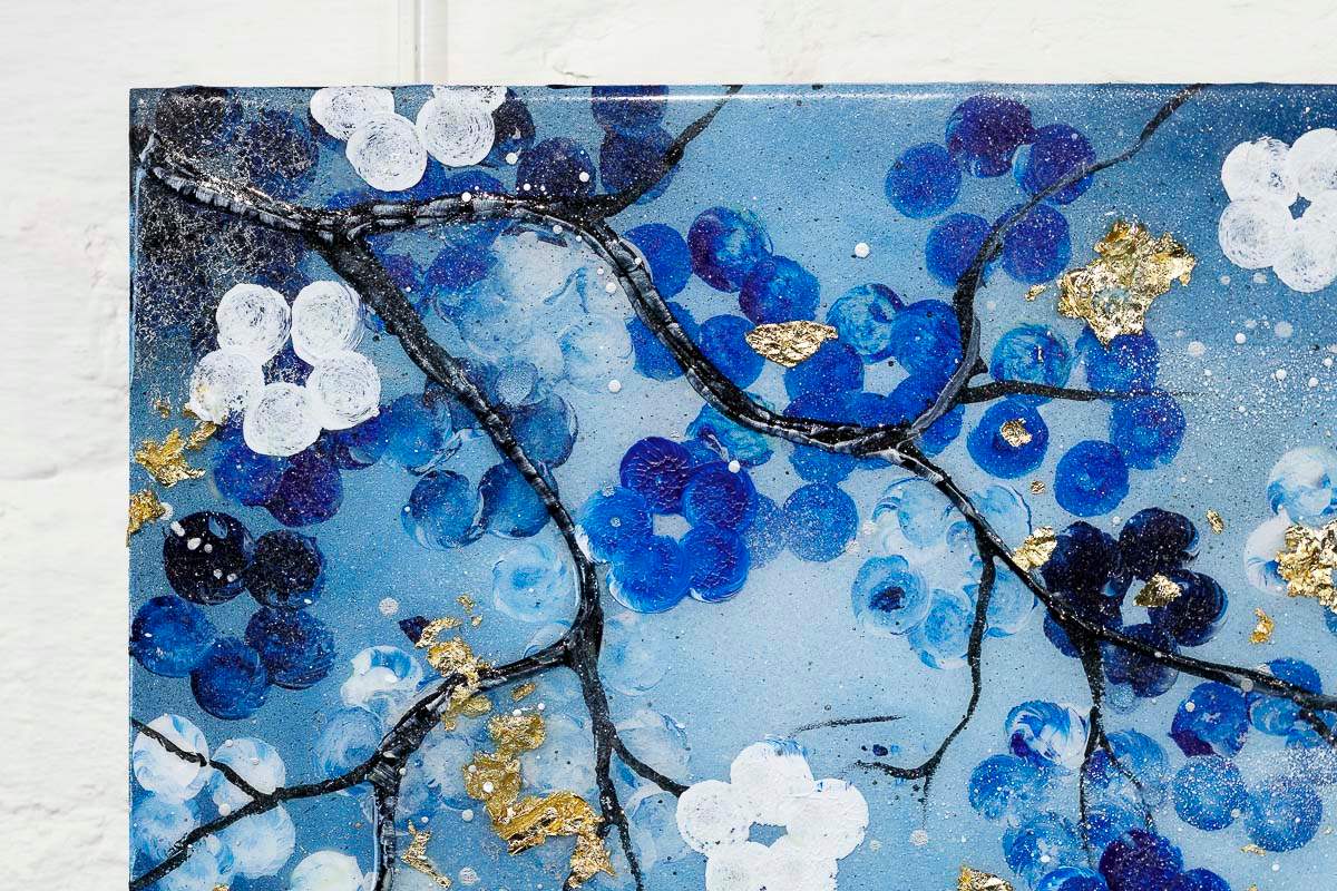 Blossoming Blues Triptych - Original - SOLD by artist Becky Smith - Wyecliffe Galleries