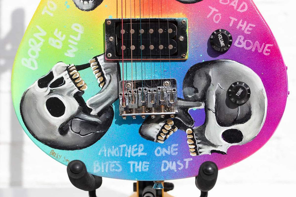 Born to Be Wild – Original Hand Painted Guitar - SOLD by artist Becky Smith - Wyecliffe Galleries