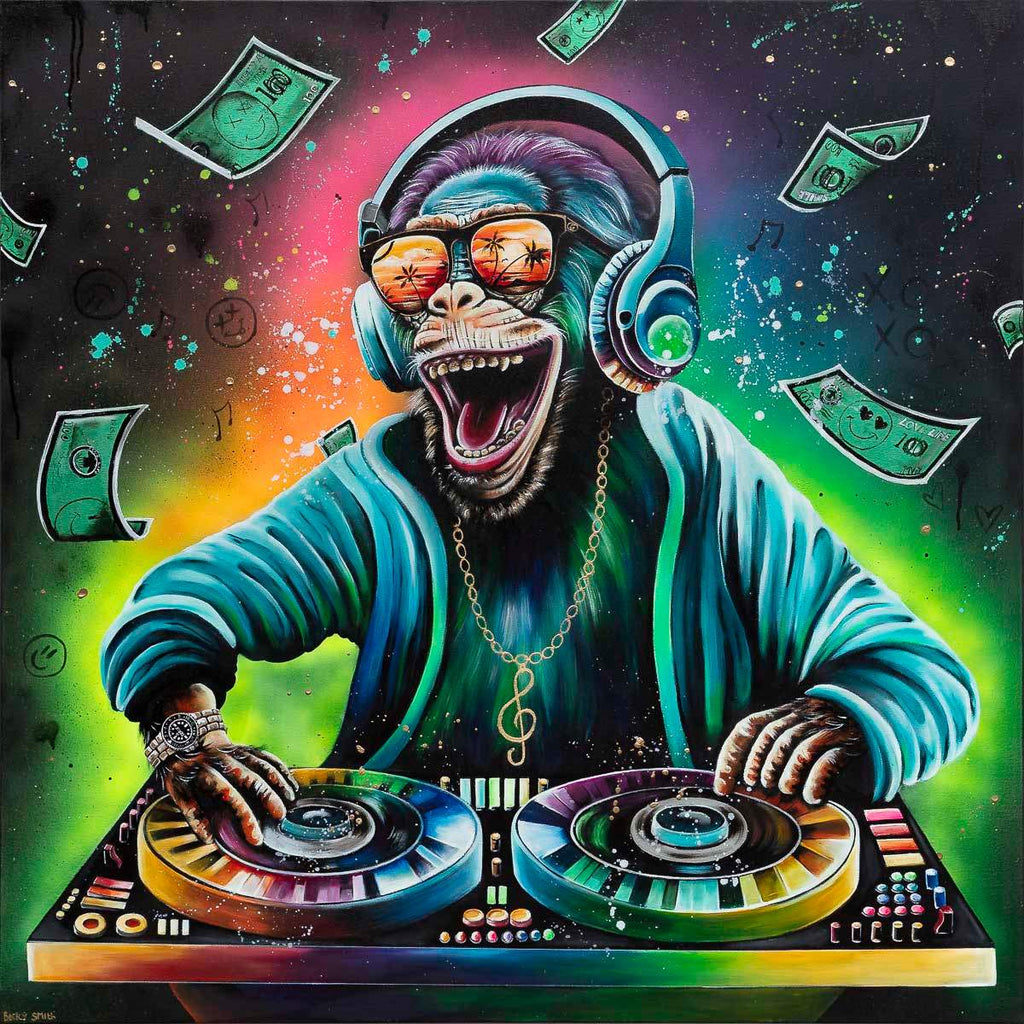 DJ Funky Monkey - Original - SOLD by artist Becky Smith - Wyecliffe Galleries