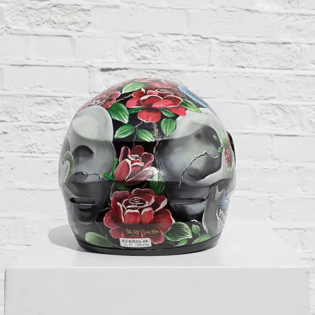 Highway To Hell - Original Hand-Painted Helmet by artist Becky Smith - Wyecliffe Galleries