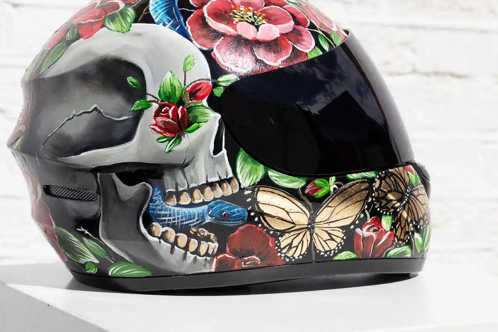 Highway To Hell - Original Hand-Painted Helmet by artist Becky Smith - Wyecliffe Galleries