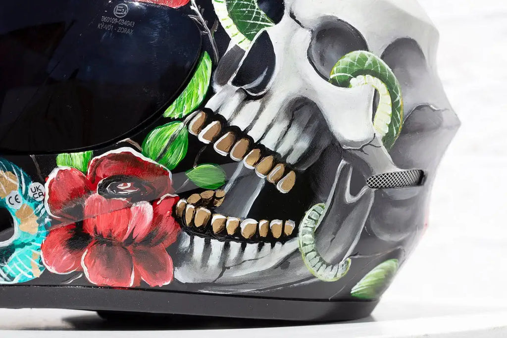 Highway To Hell - Original Hand-Painted Helmet by artist Becky Smith - Wyecliffe Galleries