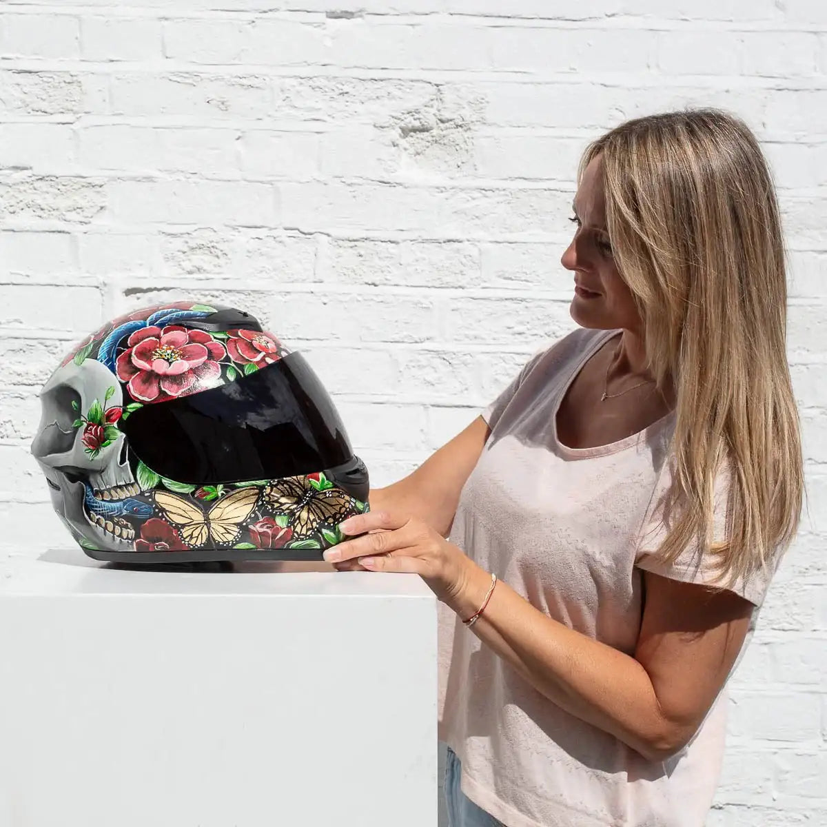 Highway To Hell - Original Hand-Painted Helmet by artist Becky Smith - Wyecliffe Galleries
