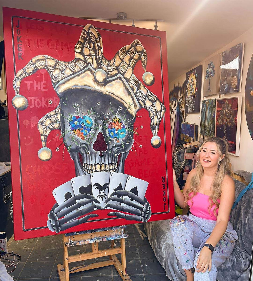 Joker - Red Suits - Original - SOLD by artist Becky Smith - Wyecliffe Galleries