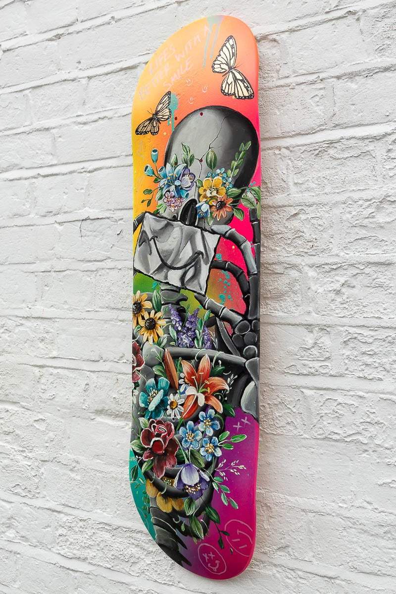 Life’s Better With A Smile – Original Skate Deck - SOLD by artist Becky Smith - Wyecliffe Galleries
