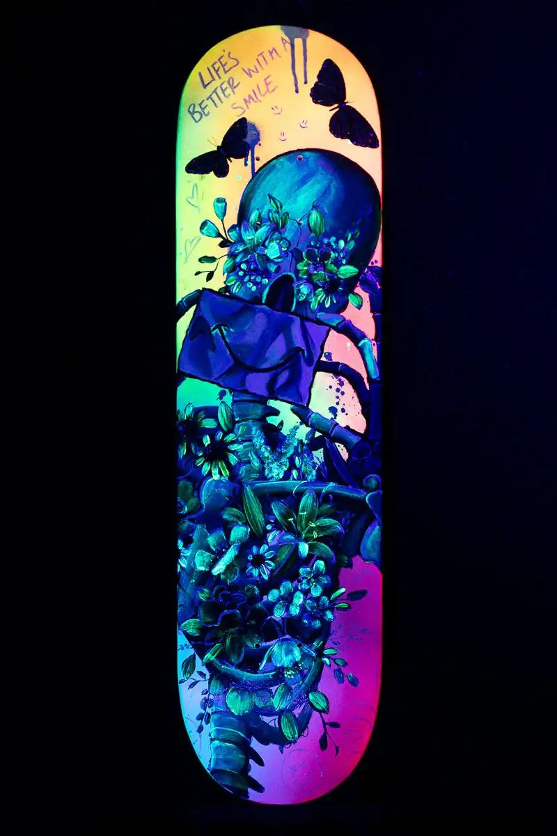 Life’s Better With A Smile – Original Skate Deck - SOLD by artist Becky Smith - Wyecliffe Galleries