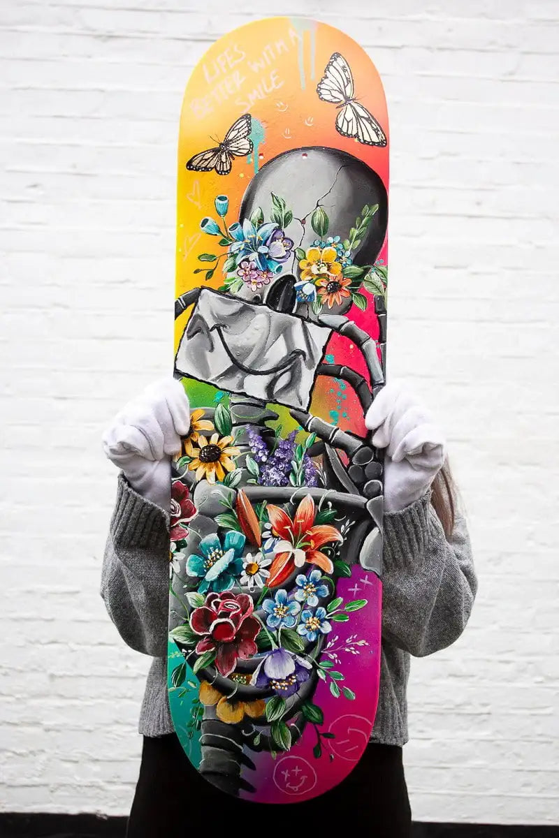 Life’s Better With A Smile – Original Skate Deck - SOLD by artist Becky Smith - Wyecliffe Galleries