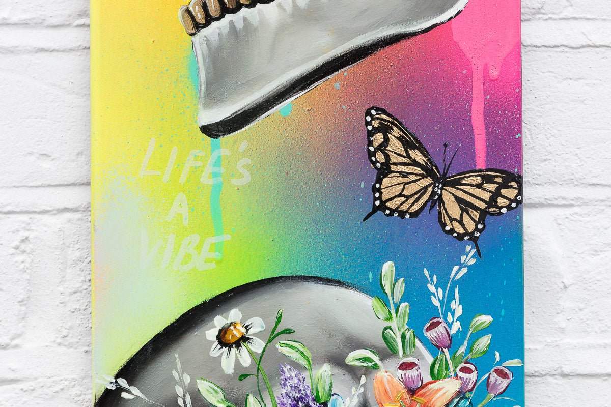 Live Life On The Edge – Original Skate Deck - SOLD by artist Becky Smith - Wyecliffe Galleries