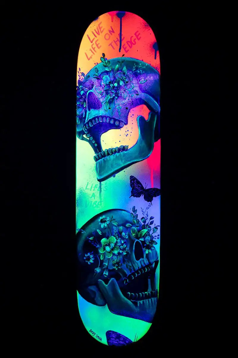 Live Life On The Edge – Original Skate Deck - SOLD by artist Becky Smith - Wyecliffe Galleries