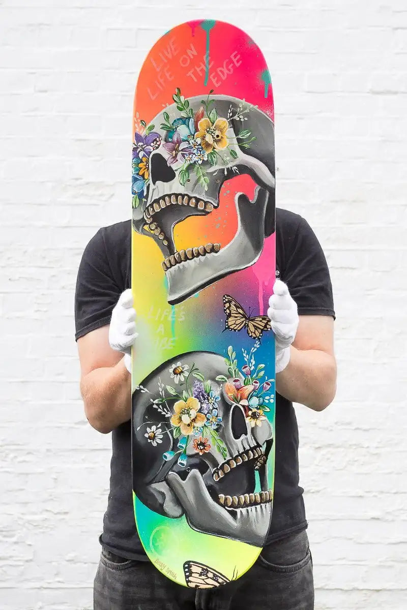 Live Life On The Edge – Original Skate Deck - SOLD by artist Becky Smith - Wyecliffe Galleries