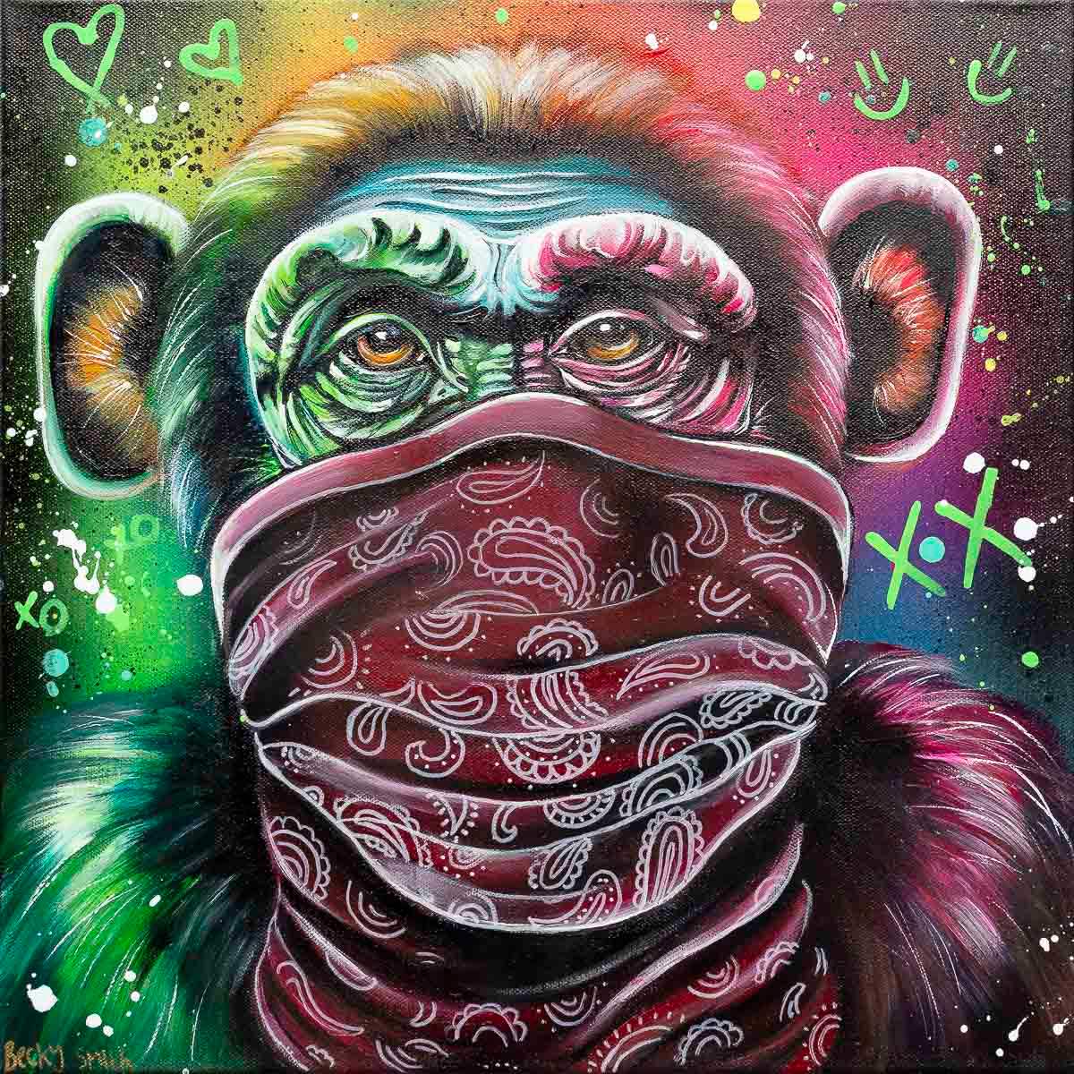 Monkey Hear No Evil, See No Evil, Speak No Evil Triptych - Original - SOLD by artist Becky Smith - Wyecliffe Galleries